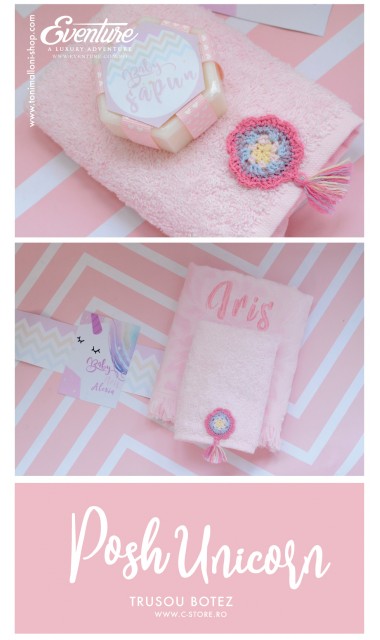 Trusou de botez pentru fetite modern cu unicorni, Posh Unicorns 3